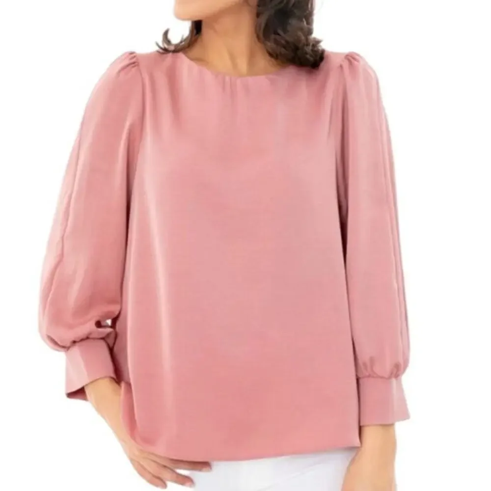 Tuckernuck Pomander Place Farah Blouse Long Puff Sleeve Satin Mauve Pink XS